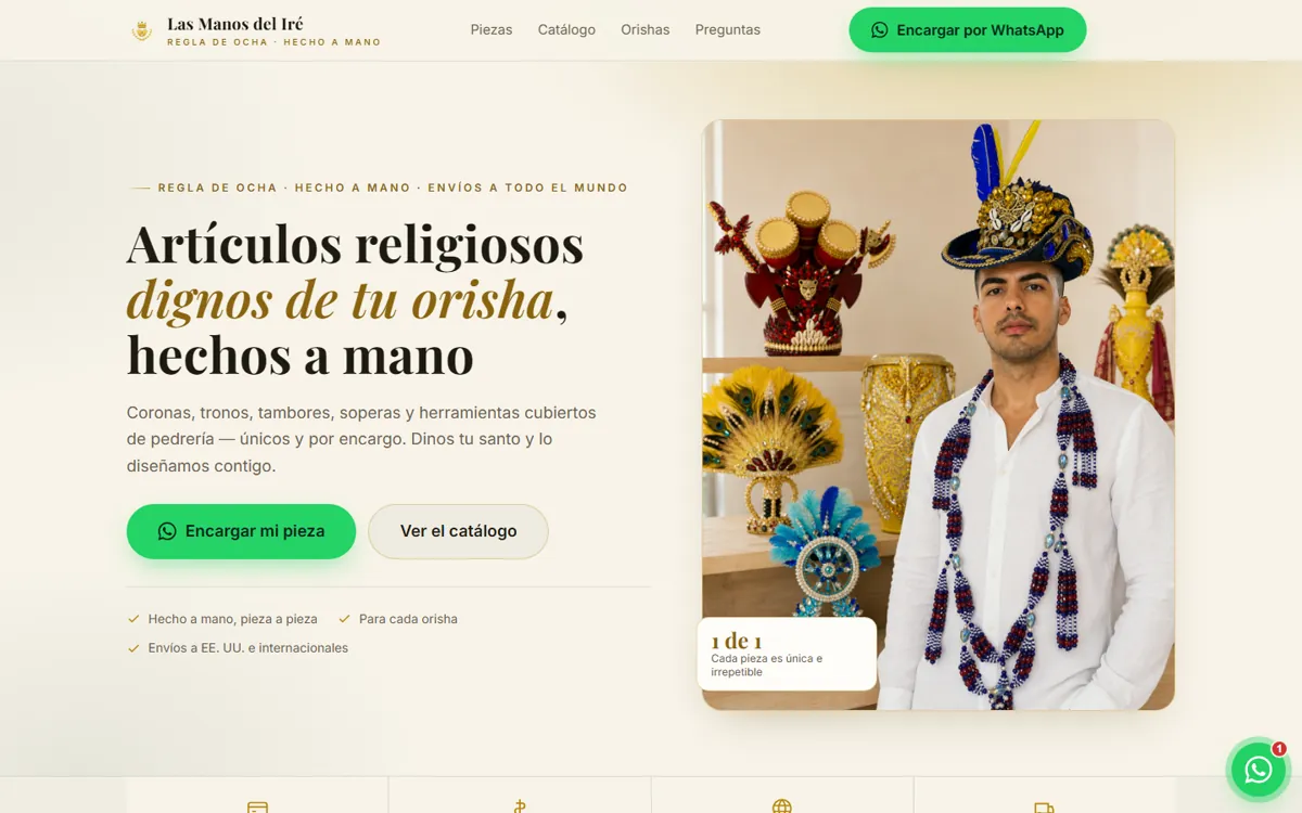 Las Manos del Iré website home page